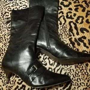 Calf length low heeled boots